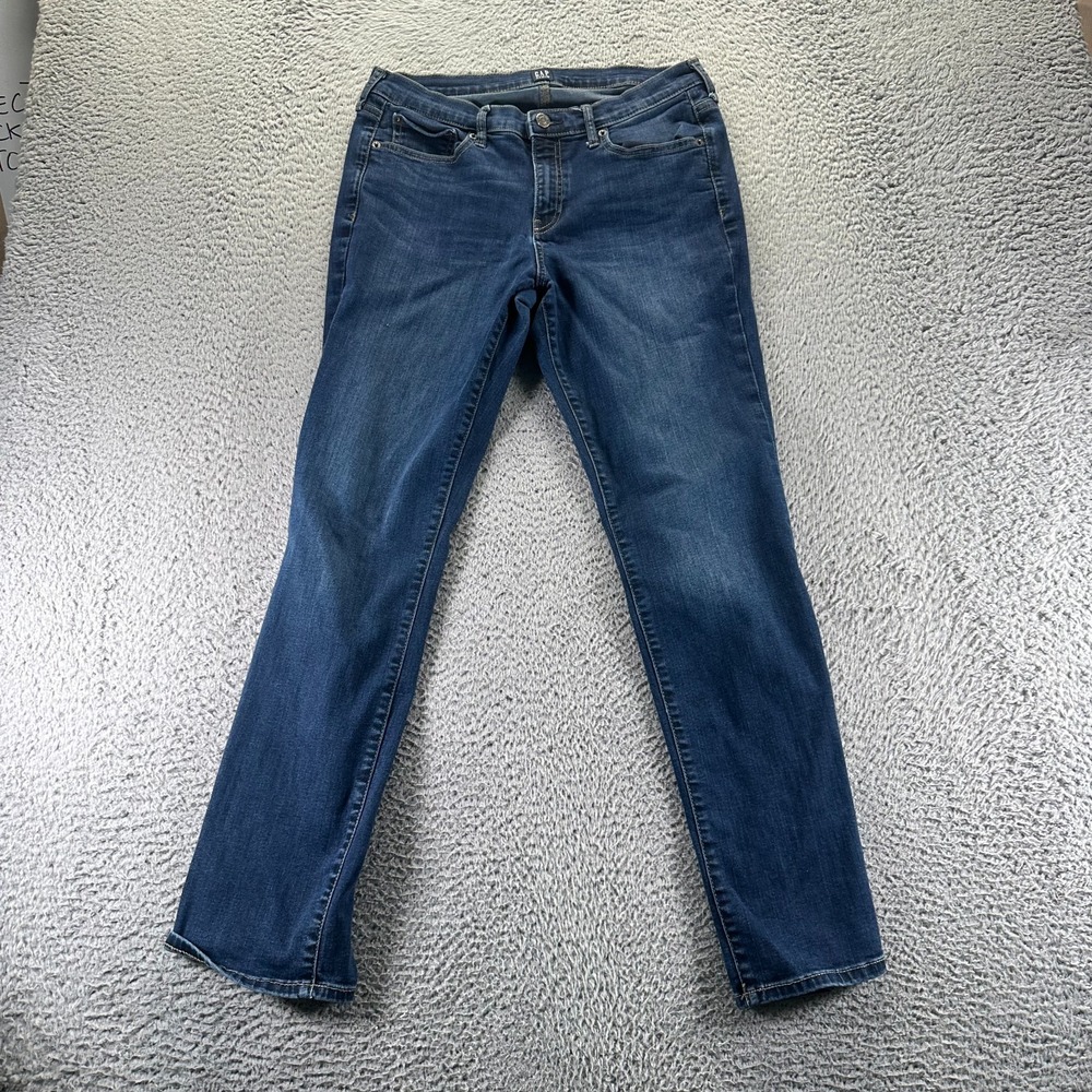 Gap Jeans Women 12 Blue Cotton Denim Straight Classic Fit Workwear Stretch Faded